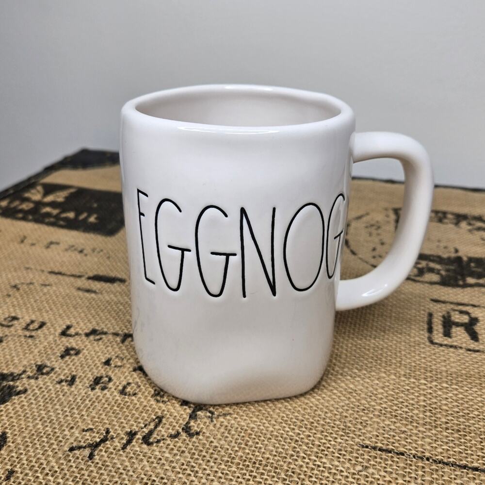 RAE DUNN "Eggnog" Large White Ceramic Mug Black Lettering 18-20oz